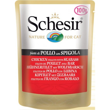 Schesir Chicken Seabass Курица с Окунем влажный корм консервы для кошек пауч 100 г (751092)
